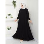 Gündelik Hac ve Umrelik Mevlana Kolu Gipe Dikişli Ferace - Siyah - 40