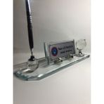 Gündoğan Kristal Cam Masa Isimliği Kişiye Özel Masaüstü Şeffaf - Gümüş 28 x 6 cm