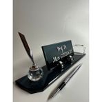 Gündoğan Kristal Gündoğan Gümüş Renk Kristal Masa İsimliği Kalem ve Kartvizitlik Aksesuarlı 28x6 cm Ölçülerinde