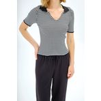 güneş butik Polo yaka çizgili crop triko bluz