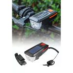 Güneş Enerjili Bisiklet Farı Usb Şarjlı Kornalı Led Scooter Feneri Su Geçirmez