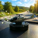 Güneş Enerjili Dönen Helikopter Araba Kokusu Siyah Gümüş Renk -Torpido Üstü Dekoratif Oto Kokusu