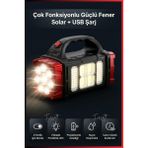 Güneş Enerjili El Feneri | Powerbank Özellikli LED El Feneri | 4 Işık Modu | Suya Dayanıklı Çok Fonksiyonlu - Turuncu