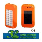Güneş Enerjili Power Bank Özellikli LED Işıldak El Feneri - Sarı
