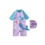 Güneş Korumalı Kısa Kollu Mermaid Denizkızı Desenli Kız Çocuk Mayo mor 6-12 Ay
