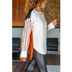 Güneşkızı BST3314 Kiremit Keten Multi Garnili Color Block Salaş Kadın Bluz