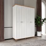GuneyStore Bohem 4 Kapaklı Atlantik Çam Beyaz Gardırop