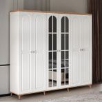 GuneyStore Bohem 6 Kapaklı Atlantik Çam Beyaz Aynalı Gardırop