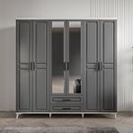 GuneyStore Gözde 6 Kapaklı Aynalı Komple MDF Antrasit Beyaz Gardırop