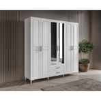 GuneyStore Gözde 6 Kapaklı Aynalı Komple MDF Beyaz Gardırop