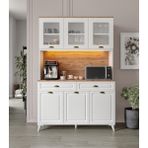 GuneyStore Gözde Kahve Köşesi - Ayaklı - 140 cm Komple Mdf Mutfak Dolabı - Çok Amaçlı Dolap - LED Aydınlatmalı - Atlantik Çam - Beyaz