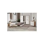 GuneyStore Komple Mdf Paris 6 Kapaklı Atlantik Çam-beyaz Yatak Odası Takımı (bazalı)