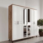 GuneyStore Komple Mdf Sport 6 Kapaklı Aynalı Atlantik Çam Beyaz Gardırop