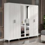 GuneyStore Paris 6 Kapaklı Beyaz Aynalı Gardırop