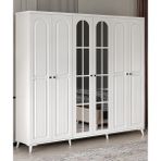 GuneyStore Roma 6 Kapaklı Beyaz Aynalı Gardırop