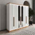 GuneyStore Rosa 6 Kapaklı Aynalı Atlantik Çam Beyaz Gardırop
