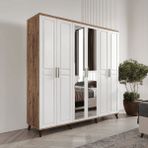 GuneyStore Sport 6 Kapaklı Atlantik Çam Beyaz Aynalı Gardırop