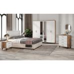 Guneystore Ücretsiz Montaj - 100% MDF Paris 6 Kapaklı Atlantik Çam-Beyaz Yatak Odası Takımı (Bazalı) - MDF Dolap - Elbise Dolabı