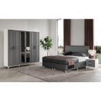GuneyStore Ücretsiz Montaj - %100 MDF - Sport 6 Kapaklı Antrasit-Beyaz Yatak Odası Takımı Baza Dahil - Antrasit - Beyaz