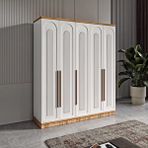 GuneyStore Ücretsiz Montaj Flora 5 Kapaklı Komple Mdf Gardırop - Elbise Dolabı Beyaz / Atlantik Çam