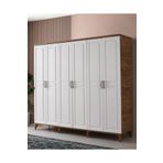 GuneyStore Ücretsiz Montaj Komple Mdf Sport 6 Kapaklı Atlantik Çam-beyaz Gardırop Elbise Dolabı