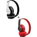 Gunkes 2 Adet P47 Extra Bass Wireless Bluetooth Kafa Üstü Kulaklık - Beyaz - Kırmızı