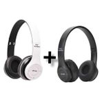 Gunkes 2 Adet P47 Extra Bass Wireless Bluetooth Kafa Üstü Kulaklık Beyaz - Siyah - Siyah - Beyaz