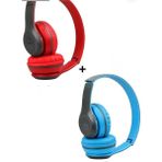 Gunkes 2 Adet P47 Extra Bass Wireless Bluetooth Kafa Üstü Kulaklık - Kırmızı - Mavi