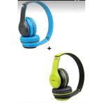 Gunkes 2 Adet P47 Extra Bass Wireless Bluetooth Kafa Üstü Kulaklık - Mavi - Yeşil