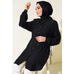 Gunkes Beli İpli Keten Tunik Siyah DGKHOWNTtQ