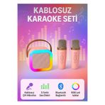 gunkes Çift Karaoke Mikrofonlu Kablosuz Bluetooth Hoparlör 5 Ses Efektli Rgb Hd Stereo Ses Usb/Sd/FM