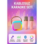 Gunkes Çift Mikrofonlu Karaoke Bluetooth Hoparlör Rgb LED Işıklı 5 Efektli Ses Bombası IST34 - Pembe
