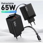 Gunkes iPhone Xiaomi Samsung Için Uygun Dahili Geri Çekilebilir C Tipi Kablolu 65W Gan Hızlı Şarj YK83 - Siyah - 65W SB GaN White