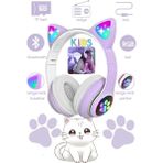 GUNKES Kedi Kulaklık Rgb Işıklı Bluetooth 5.0 Kulaklık Kablosuz Extra Bass Kart Girişli Cat Mikrofonlu STN28 - Lila