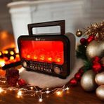 GUNKES Şömine Görünümlü Nostaljik Radyo Güneş Panelli Bluetooth USB Büyük Boy - Ahşap