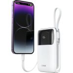 Gunkes Ultra Hızlı 20000MAH Güç Bankası | Dahili Kablolar 22.5W Dijital Ekranlı USB ve 20W Usb-C Güç Dağıtımı Powerbank - Beyaz