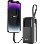 Gunkes Ultra Hızlı 20000MAH Güç Bankası | Dahili Kablolar 22.5W Dijital Ekranlı USB ve 20W Usb-C Güç Dağıtımı Powerbank - Siyah
