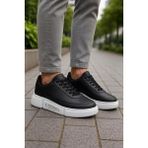 Günlük Erkek Spor Ayakkabı Bağcıklı Dikiş Detaylı Hafif Kalın Yüksek Taban Sneaker MC06 (Siyah - Beyaz)
