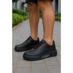 Günlük Erkek Spor Ayakkabı Bağcıklı Dikiş Detaylı Hafif Kalın Yüksek Taban Sneaker MC06 - Siyah - Siyah