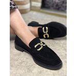 Günlük Kadın Loafer Klasik Alçak Topuklu Desenli Taban Zincirli Oval Burunlu Makosen Ayakkabı 100