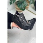 Günlük Kadın Sneaker Cırt Cırtlı Yüksek Topuk Tırtıklı Kaymaz Taban Yürüyüş Spor Ayakkabı 251 (Siyah)