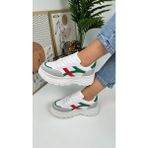 Günlük Kadın Sneaker Kalın Yüksek Taban Bağcıklı Rahat Tiger Şeritli Spor Ayakkabı 032 - Gri - Yeşil - Kırmızı