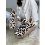 Günlük Kadın Sneaker Leopar Desenli Bağcıklı Oval Burun Yüksek Kalın Topuklu Spor Ayakkabı 313