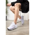 Günlük Kadın Sneaker Spor Ayakkabı Bağcıklı Triko Tırtıklı Kalın Taban Hafif Rahat Esnek Hava Alabilen 300 - Beyaz - Siyah