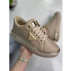 Günlük Kadın Spor Ayakkabı Ppada Model Gold Detaylı Bağcık Hafif Kalın Ortopedik Taban Sneaker 327 (Bej)