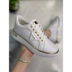Günlük Kadın Spor Ayakkabı Ppada Model Gold Detaylı Bağcık Hafif Kalın Ortopedik Taban Sneaker 327 (Beyaz)