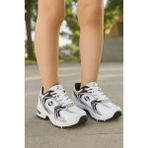 Günlük Unisex Beyaz Siyah Sneaker Kaymaz Yüksek Taban Desenli Triko Bağcıklı Koşu Spor Ayakkabı - Beyaz - Siyah