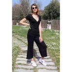 Günlük Yazlık V Yaka Kısa Paça Tasarım Kadın Tulum