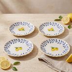 Güral Porselen Limon Desenli 19 cm 4lü Porselen Pasta Tabağı Seti