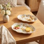Güral Porselen Nesrin Çiçek Desenli 24 cm 2li Porselen Kayık Tabak Seti - RENK - Çok Renkli
